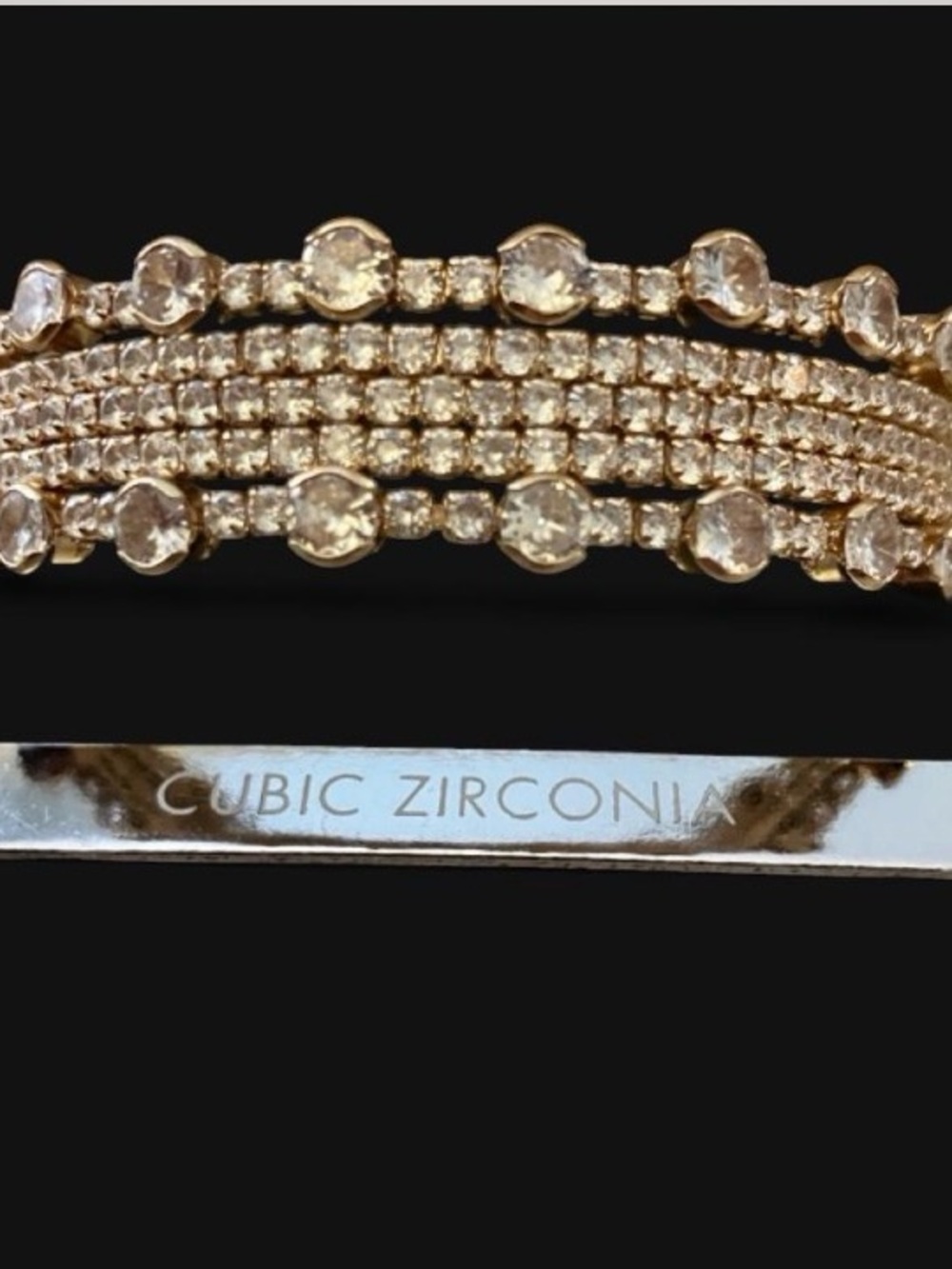Gold Cubic Zirconia Multi-Row Statement Bracelet